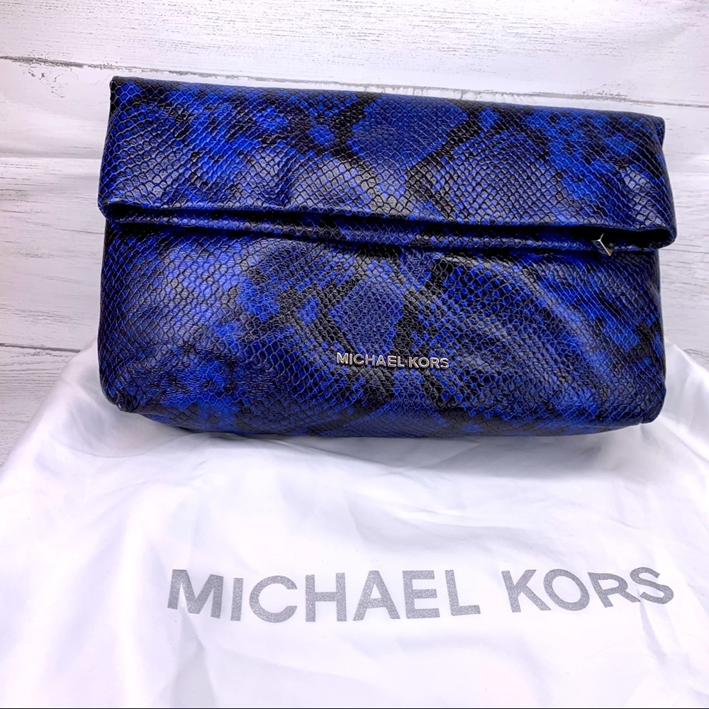 NWT/Michael Kors blue embossed leather clutch